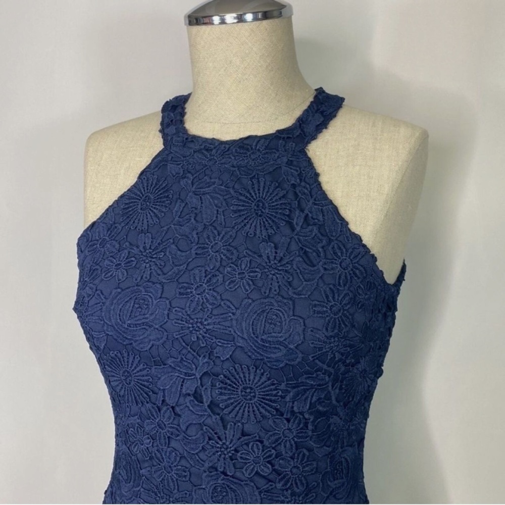 LULUS Love Poem Navy Blue Lace Mini Dress - Picture 3 of 7